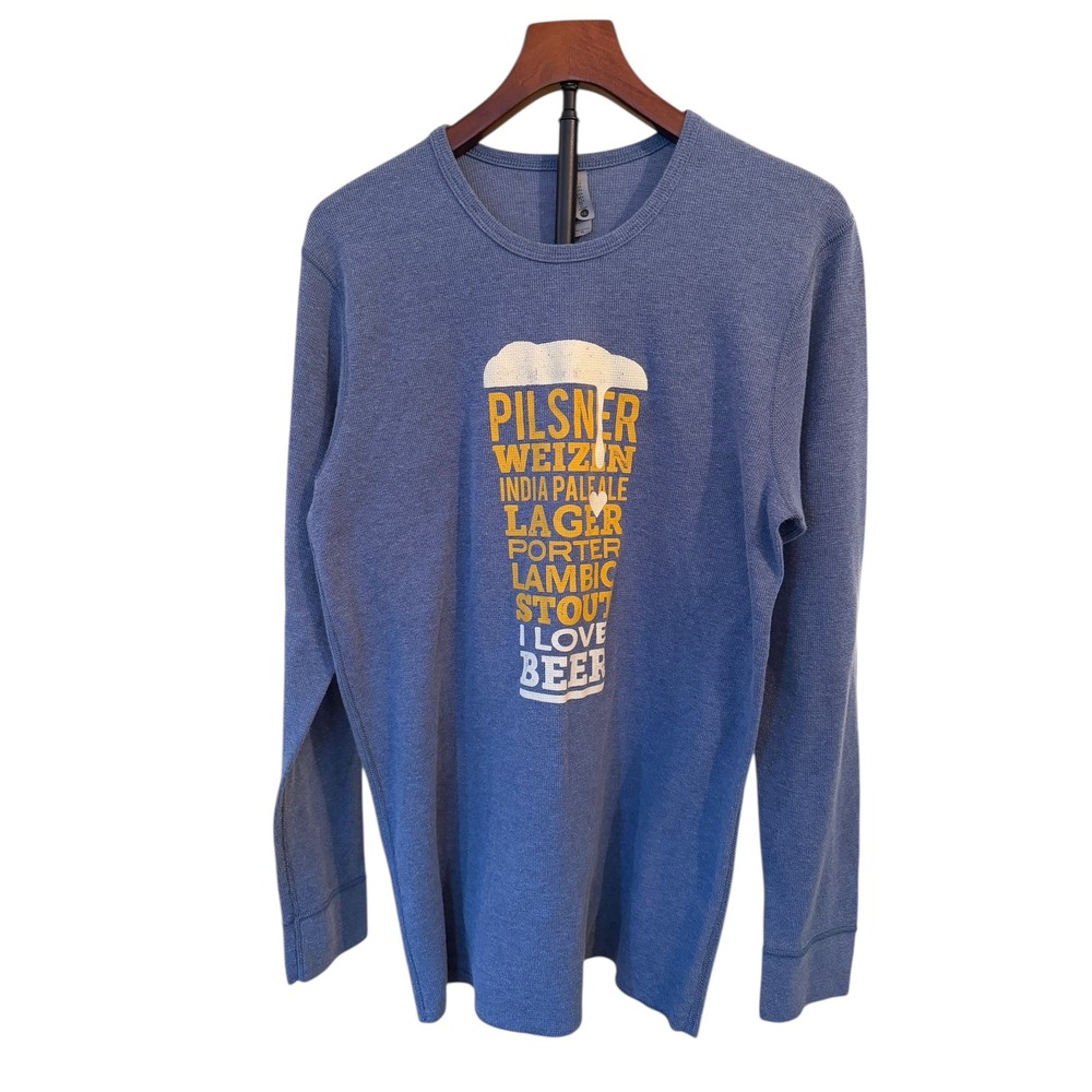 Mens Long Sleeve Thermal I Love Beer Graphic Tee Tshit Blue waffle Next Level XL